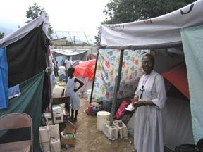 Sr. Marie Margaret in the refugee camp at College St. Pierre, Haiti